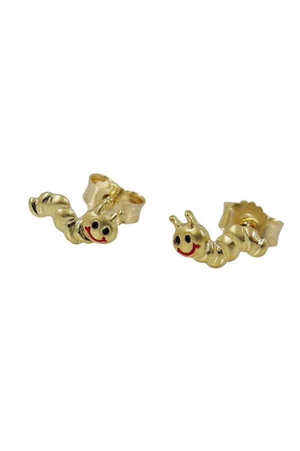 Stud Earrings 4x8mm Worm Matte Shiny Colored 9k Gold - GL430708