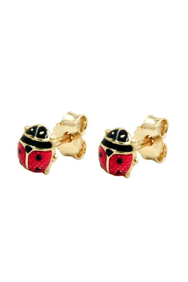 Stud Earrings 6mm Ladybird Red-Black Lacquered 9kt Gold - GL430548