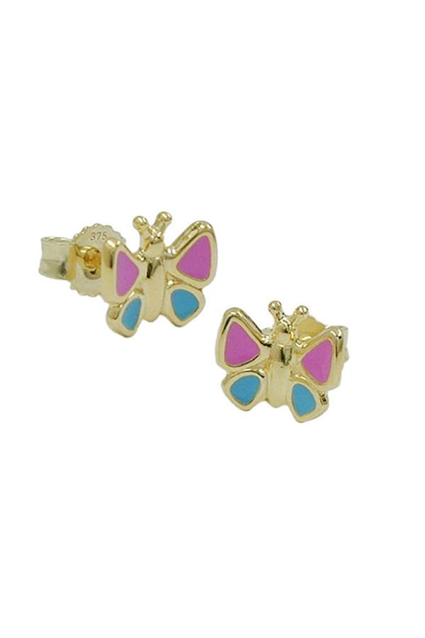 Stud Earrings 7mm Butterfly Pink-Light Blue 9k Gold - GL430458