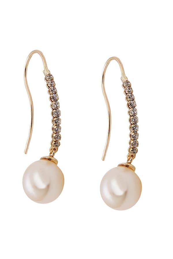 Hook Earrings 27x7mm Earrings With Freshwater Cultured Pearl And Zirconias 9k Gold - GL431354