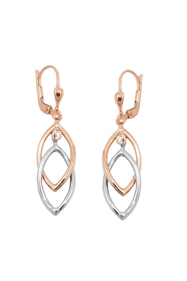 Leverback Earrings Dangles 43x10mm 2 Ovals Bicolor With White Gold 9k Rose Gold - GL431410
