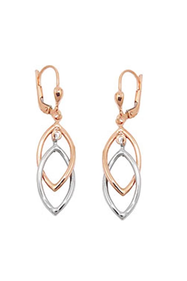 Leverback Earrings Dangles 43x10mm 2 Ovals Bicolor With White Gold 9k Rose Gold - GL431410