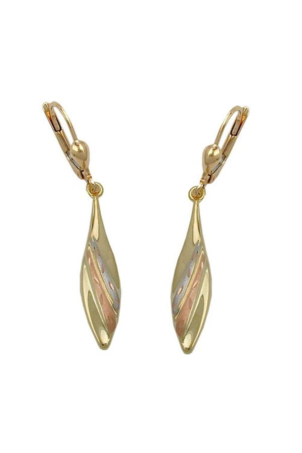 Leverback Earrings 41x6mm Tricolor Partially Satin Diamond Cut 9k Gold - GL431240