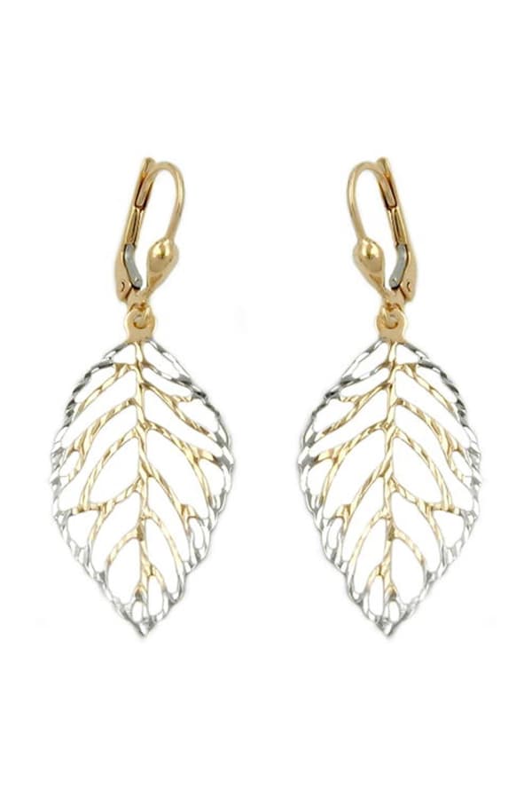 Leverback Earrings Leafs Bicolour 9k Gold - GL431177