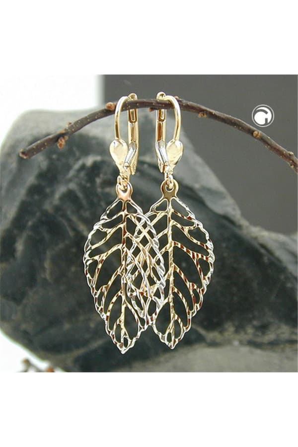 Leverback Earrings Leafs Bicolour 9k Gold - GL431177