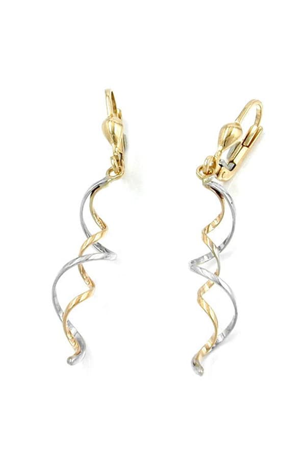 Leverback Earrings Dangles 43x7mm 2 Spirals Bicolor With White Gold 9k Gold - GL430755