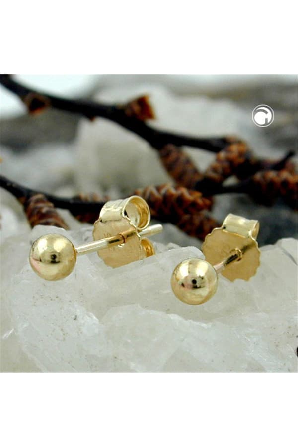Stud Earrings 3mm Ball Hollow Inside 9k Gold - GL430033
