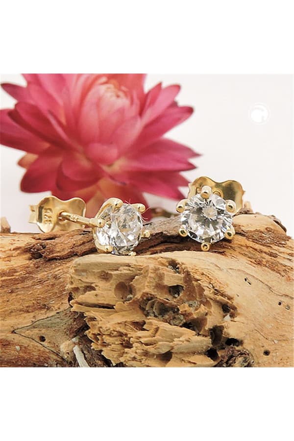 Stud Earrings 5mm White Cubic Zirconia 9k Gold - GL431398