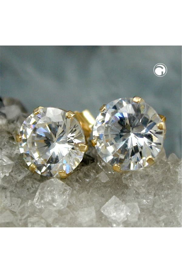 Stud Earrings 8mm Zirconia 9k Gold - GL430552