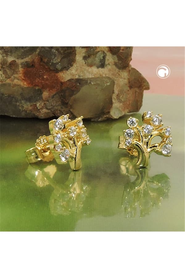 Stud Earrings 9x8mm Tree With Zirconias 9k Gold - GL431487