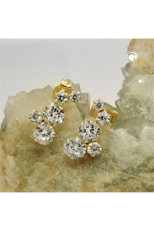 Stud Earrings 12x6mm Bow Each 5 Zirconias 9k Gold - GL431510