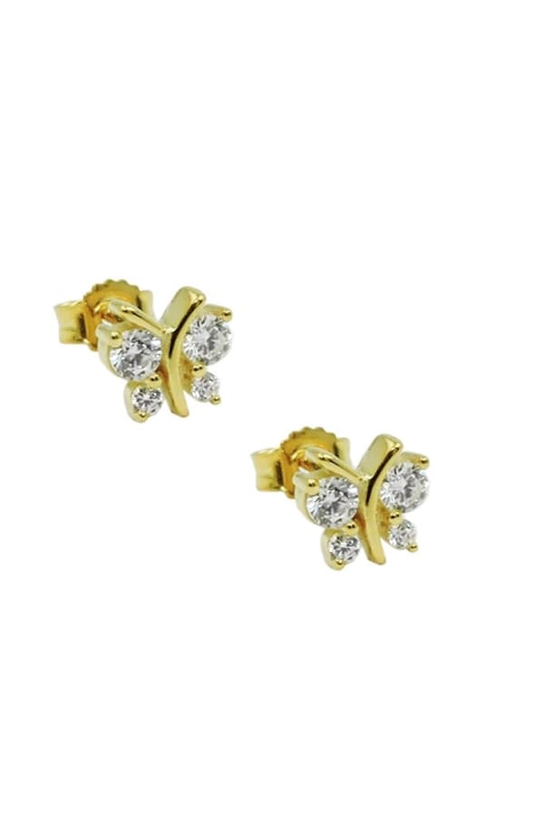 Stud Earrings 6x6mm Butterfly With 4 Zirconias 9k Gold - GL431512