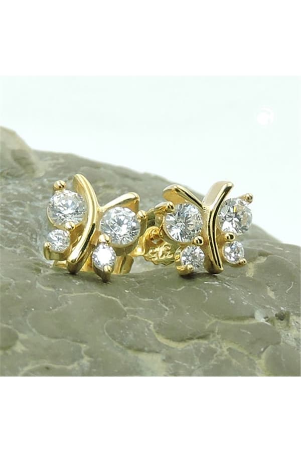 Stud Earrings 6x6mm Butterfly With 4 Zirconias 9k Gold - GL431512
