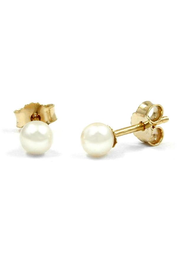 Stud Earrings 4mm Freshwater Cultured Pearl Round 9k Gold - GL430554
