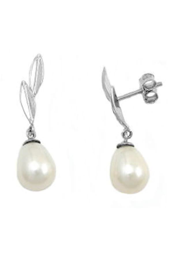 Stud Earrings 22x6mm Pendant Freshwater Cultured Pearl 9k White Gold - GL430273
