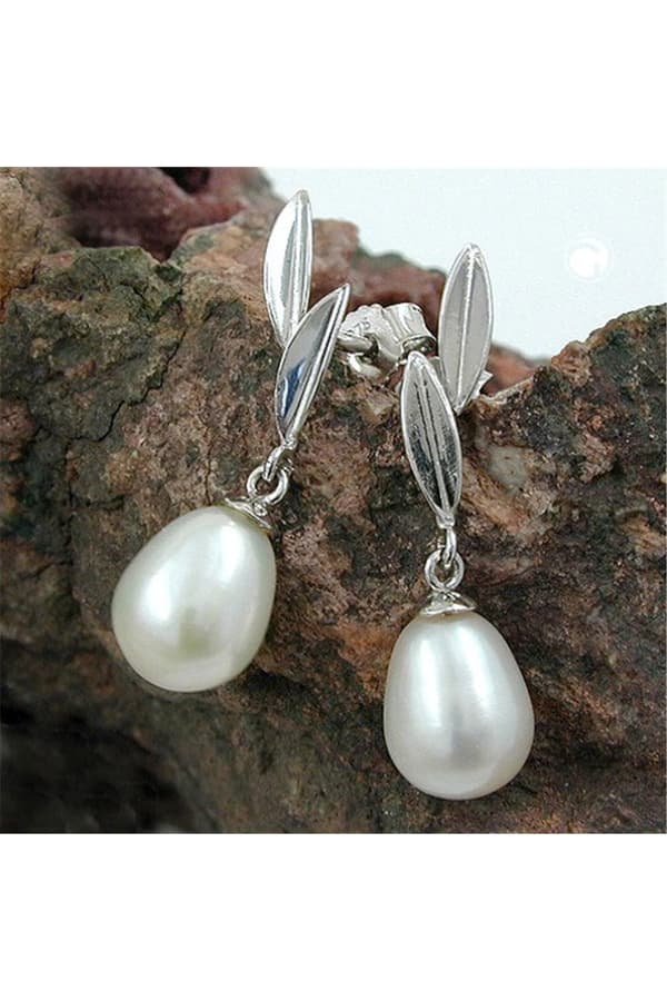 Stud Earrings 22x6mm Pendant Freshwater Cultured Pearl 9k White Gold - GL430273