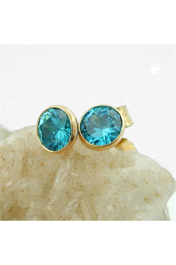 Earrings Zirconia Turquoise 4mm 9k Gold - GL431323