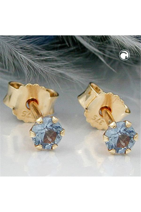 Stud Earrings 3mm Synthetic Aquamarine 9k Gold - GL430059