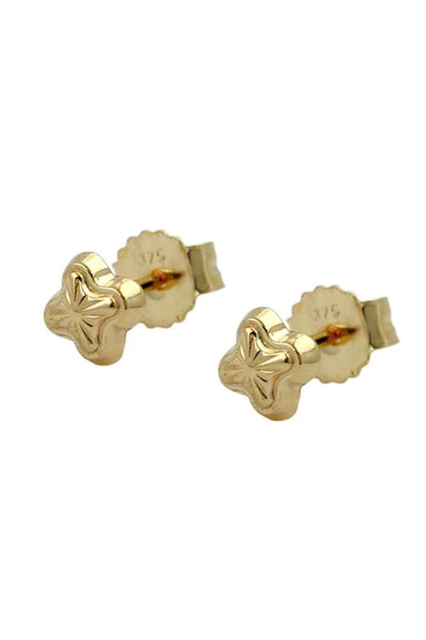 Stud Earrings 4mm Star With Pattern 9k Gold - GL431138