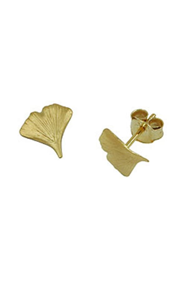 Earrings Ginkgo Leaf Matt 9k Gold - GL430087