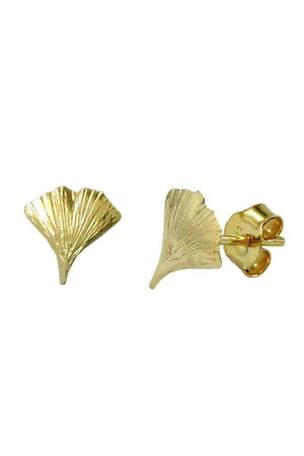 Stud Earrings 9mm Ginkgo Leaf Shiny 9k Gold - GL431489