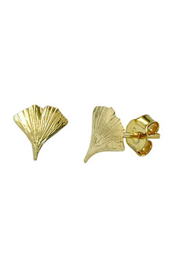 Stud Earrings 9mm Ginkgo Leaf Shiny 9k Gold - GL431489