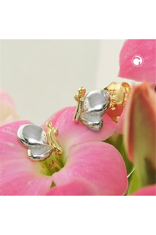 Stud Earrings 6x5mm Butterfly Bicolor Shiny 9k Gold - GL431418