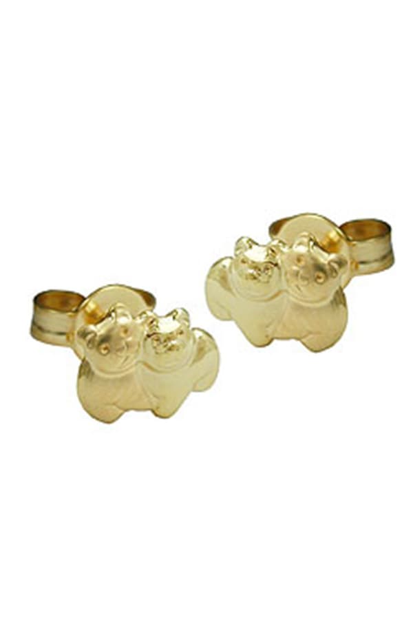 Stud Earrings 6x8mm Couple Of Bear Pair Partly Matt Shiny 9k Gold - GL431268