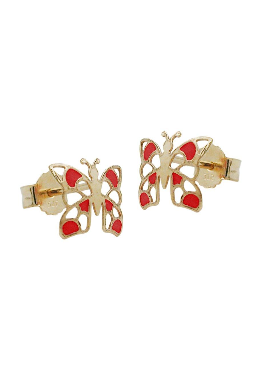 EARRING STUD BUTTERFLY RED 9K GOLD