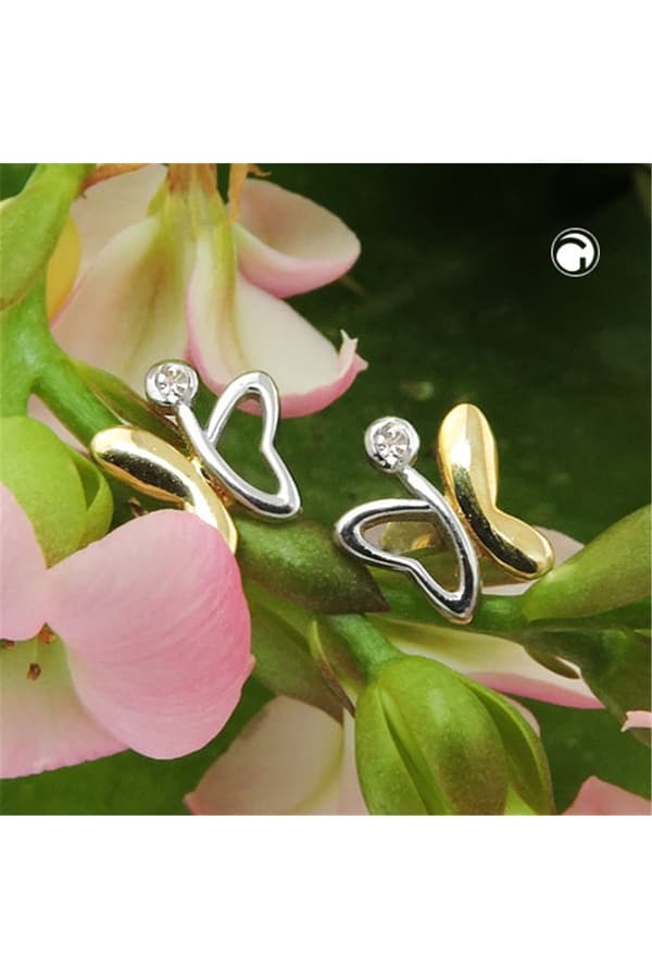 Stud Earrings 8x7mm Butterfly Bicolor Shiny 9k Gold - GL431011