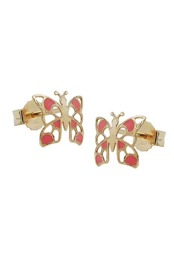 Stud Earrings 7x8mm Butterfly Orange 9k Gold - GL431000