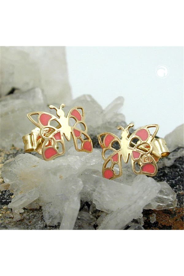 Stud Earrings 7x8mm Butterfly Orange 9k Gold - GL431000