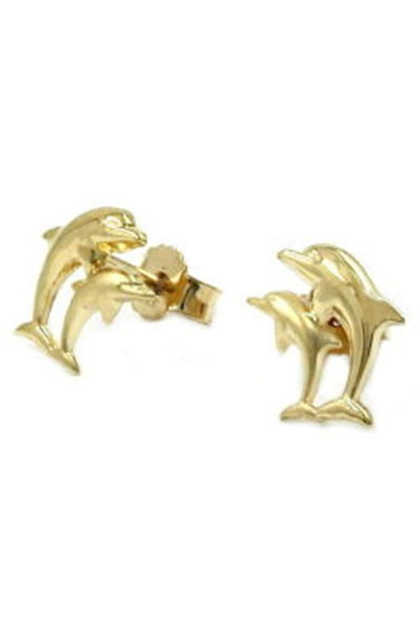 Stud Earrings 10x7mm Dolphin Couple Matte Shiny 9k Gold - GL430522