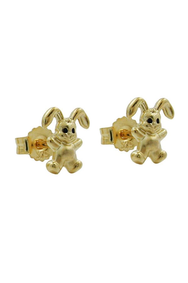 Stud Earrings 7x6mm Small Rabbit Matte Shiny 9k Gold - GL430467