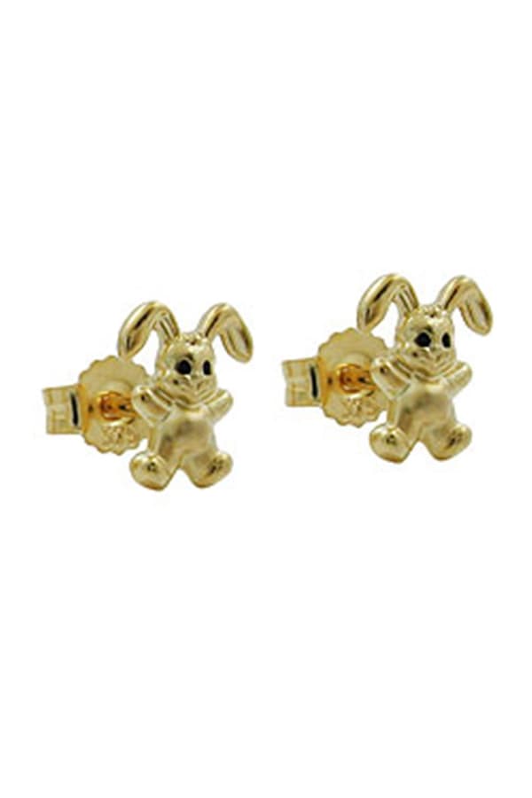 Stud Earrings 7x6mm Small Rabbit Matte Shiny 9k Gold - GL430467