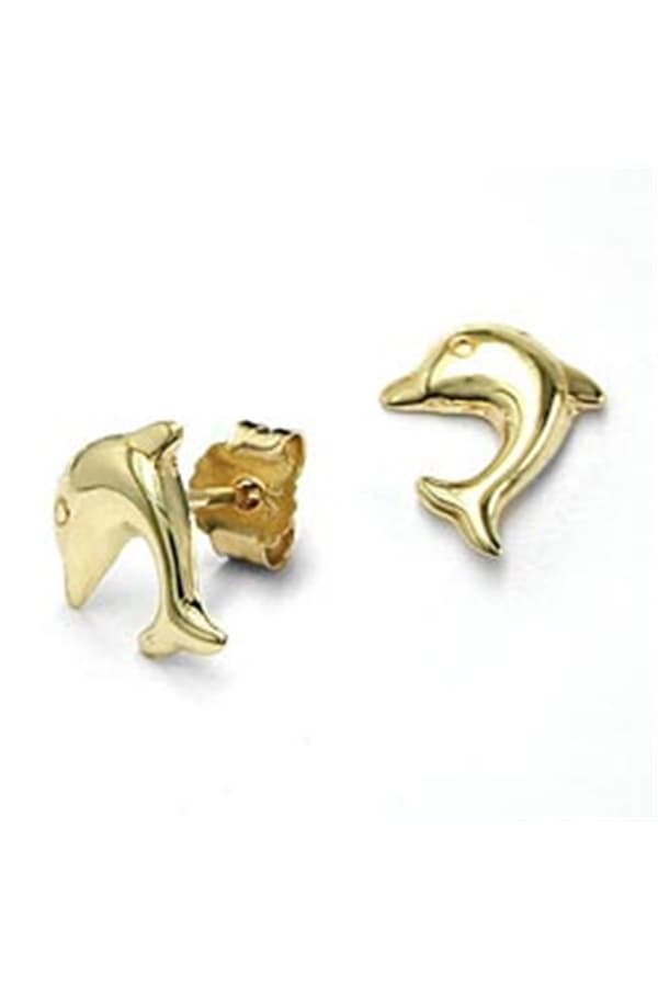 Stud Earrings 8x7mm Jumping Dolphin Shiny 9k Gold - GL430300