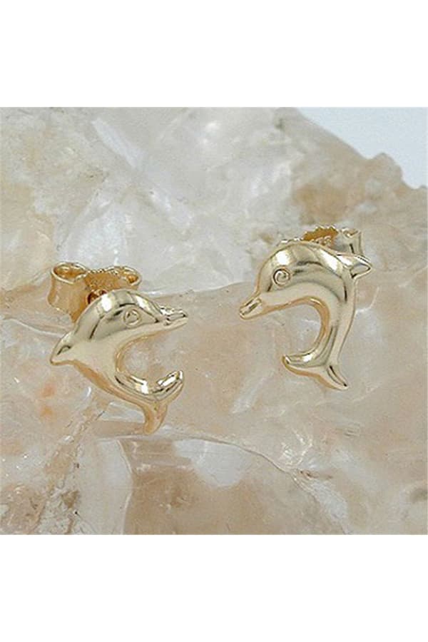 Stud Earrings 8x7mm Jumping Dolphin Shiny 9k Gold - GL430300