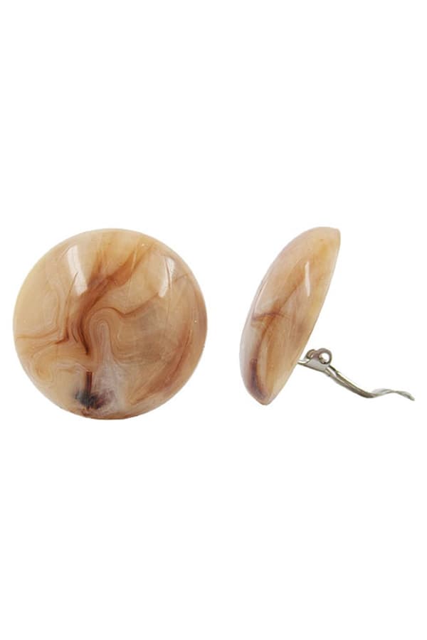 Clip-On Earring Round Light Brown Marbled Glossy 30mm - GL04517
