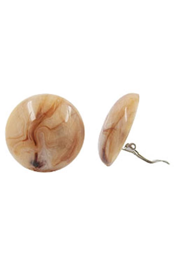 Clip-On Earring Round Light Brown Marbled Glossy 30mm - GL04517