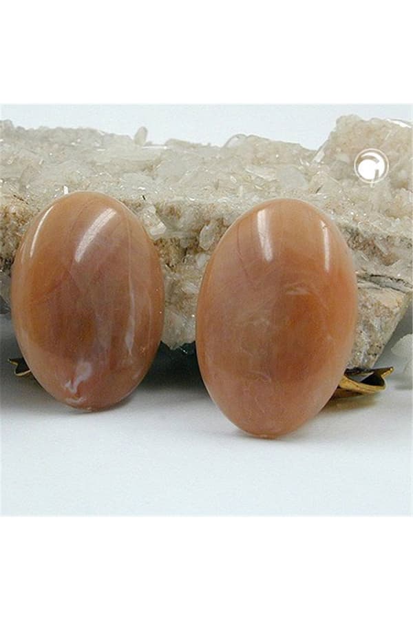Clip-On Earring Oval Light Brown Marbled - GL01156