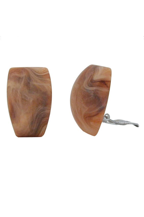 Clip-On Earring Trapezium Beige Brown Marbled - GL01046