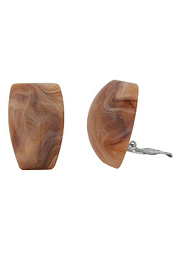 Clip-On Earring Trapezium Beige Brown Marbled - GL01046