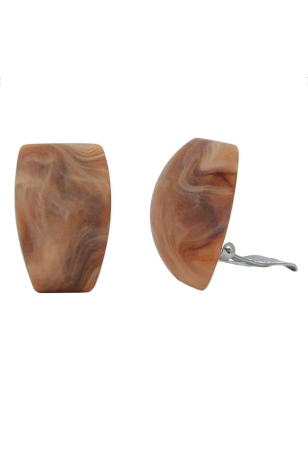 Clip-On Earring Trapezium Beige Brown Marbled - GL01046