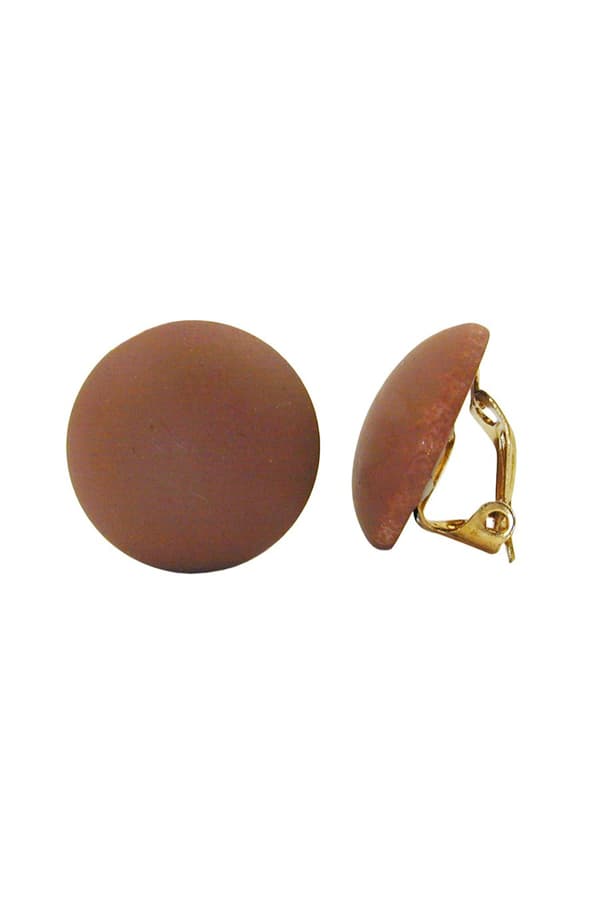 Clip-On Earring Round Dark Brown Matte 18mm - GL00957