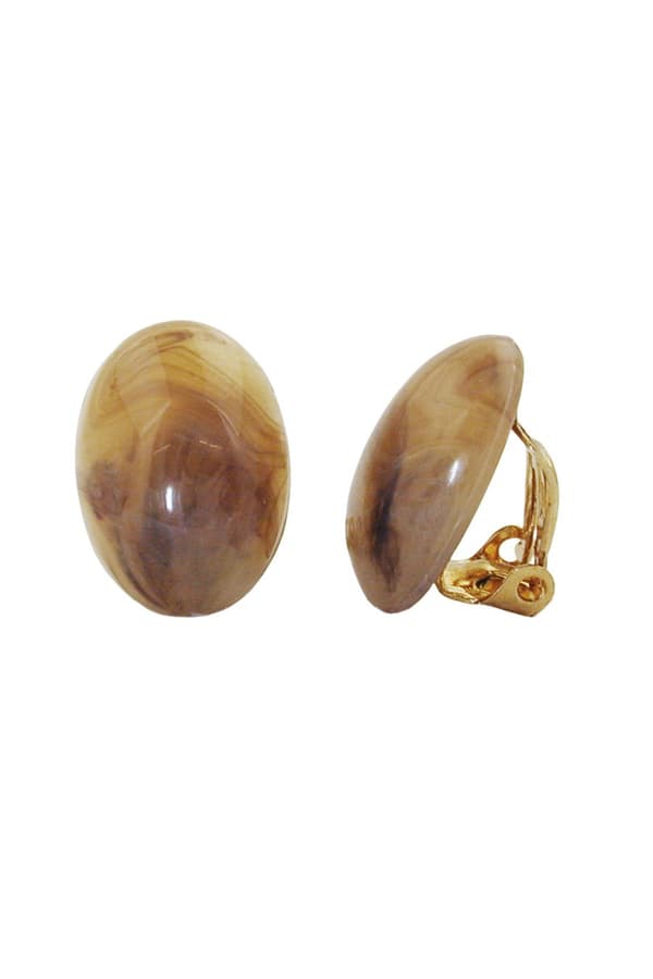 Clip-On Earring Oval Brown Marbled 18x13mm - GL00955