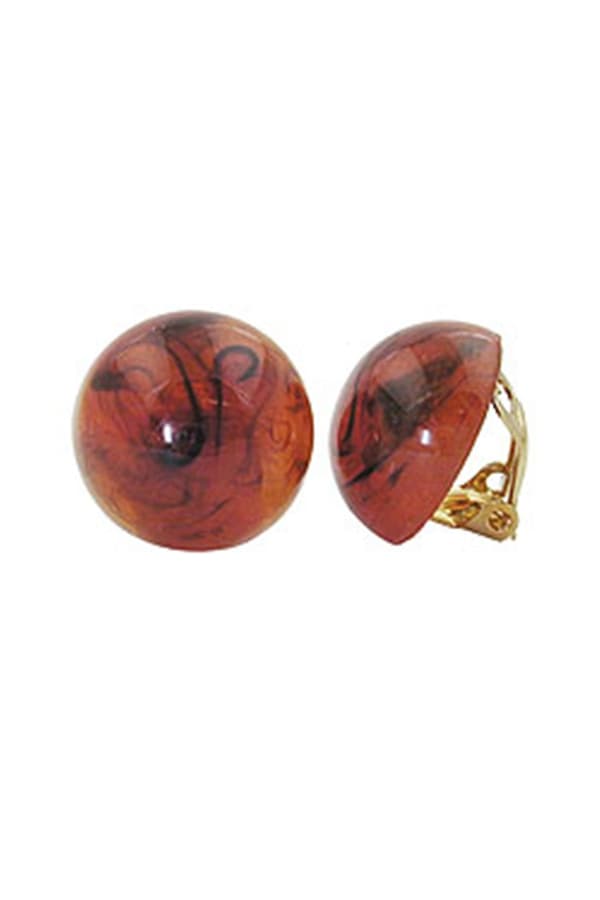 Clip-On Earring Round Brown Marbled 18mm - GL00953