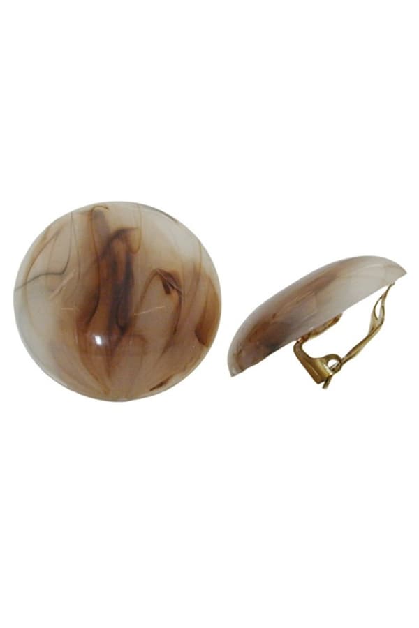 Clip-On Earring Round Beige Brown Marbled 30mm - GL00952