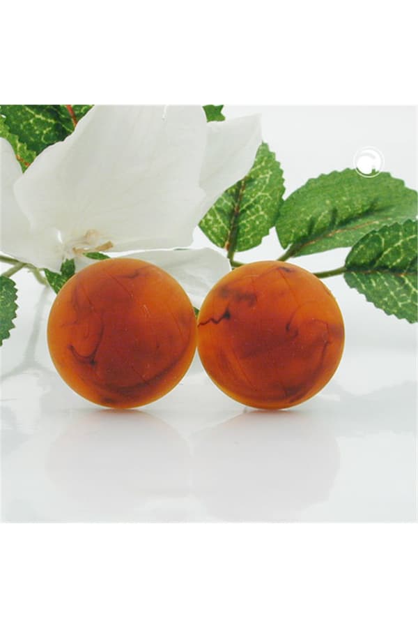Clip-On Earring Round Red Brown Matte Marbled 22mm - GL00950