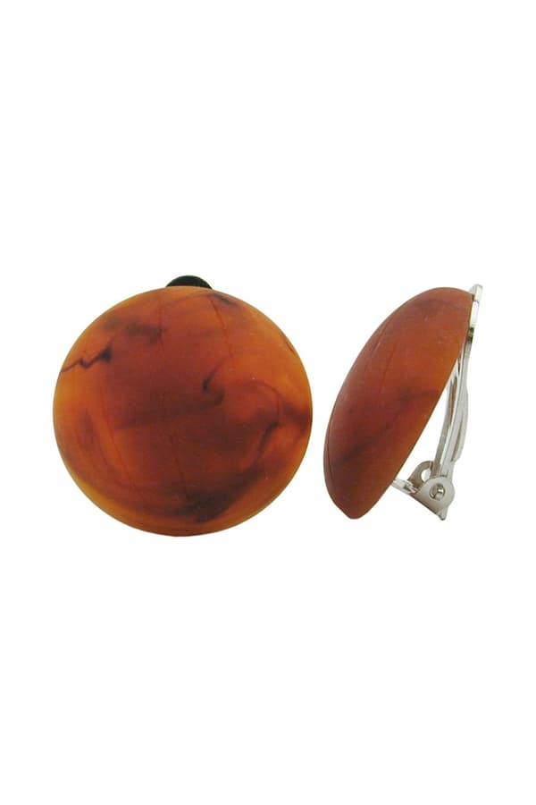 Clip-On Earring Round Red Brown Matte Marbled 22mm - GL00950