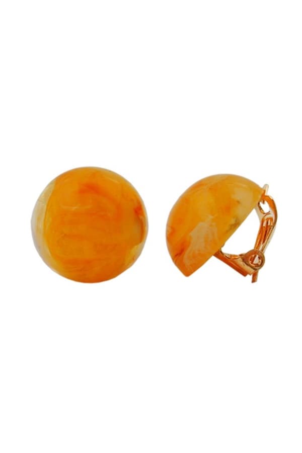 Clip-On Earring Round Orange Marbled 18mm - GL00022